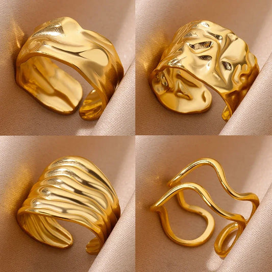 Irregular Geometric Chunky Open Rings for Women Gold Color