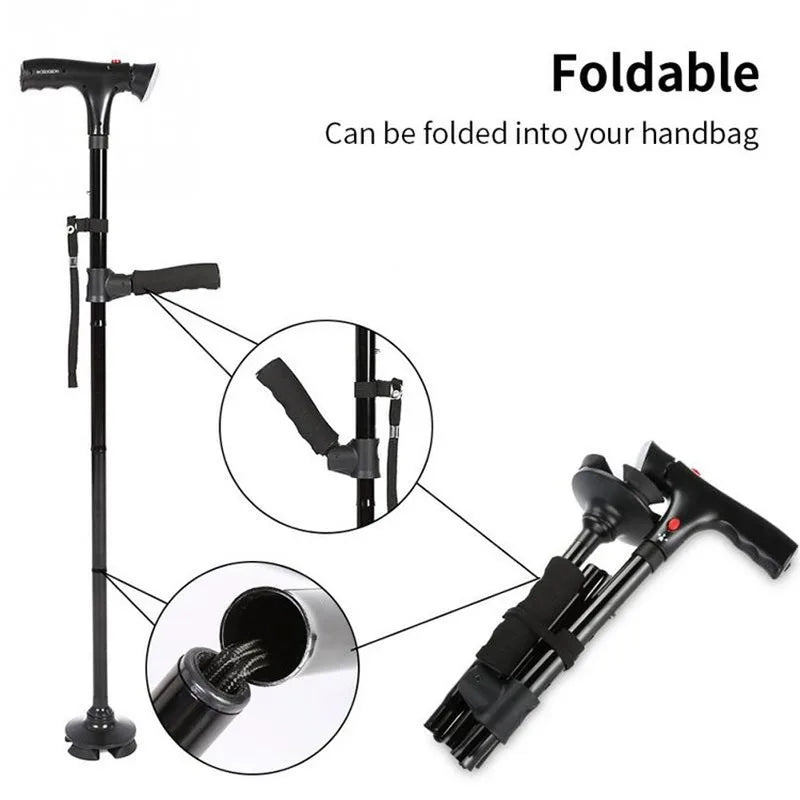 Collapsible Telescopic Folding Cane with Alarm and LED Light