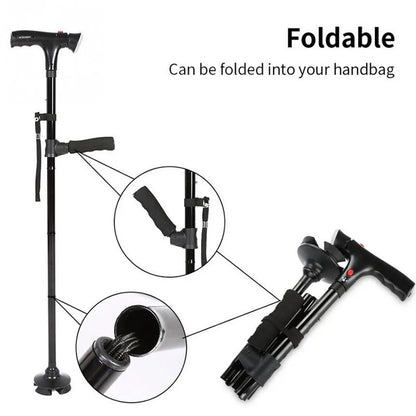 Collapsible Telescopic Folding Cane with Alarm and LED Light