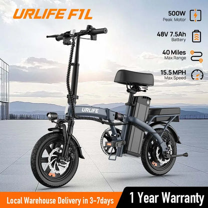 14" Foldable Electric bicycle for Adults, Peak 500W Motor with 48V 7.5Ah