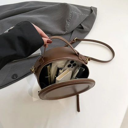 Small Round Leather Crossbody Women's Handbag