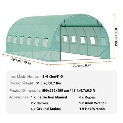Walk-in Tunnel Hoop House Greenhouse with Steel Frame, Roll-up Zipper Door