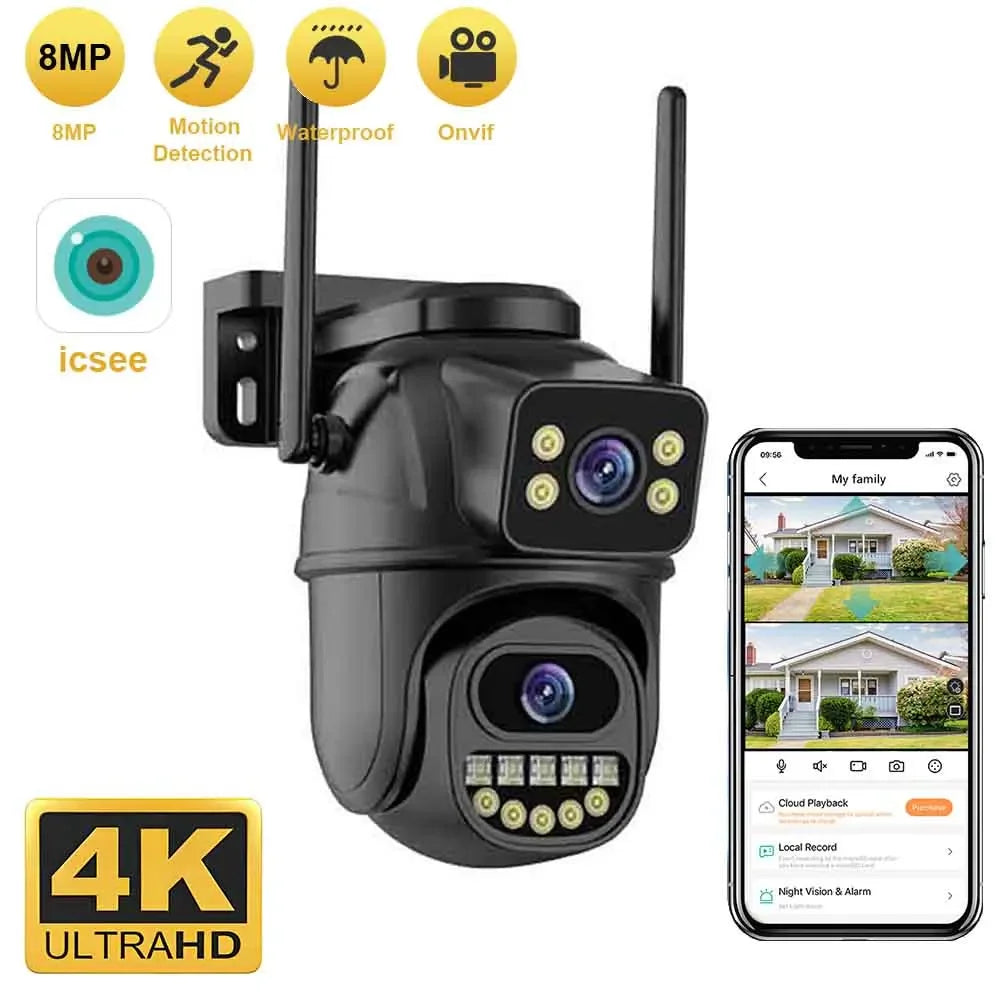 4K 8MP WiFi Dual Lens Surveillance Camera, 4X Digital Zoom