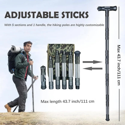 Gray Hiking Tactical Walking Sticks, Portable Trekking Poles