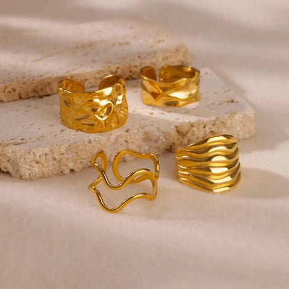 Irregular Geometric Chunky Open Rings for Women Gold Color
