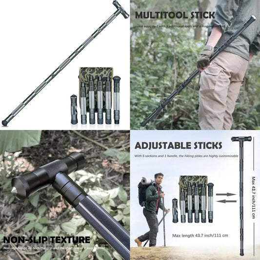Gray Hiking Tactical Walking Sticks, Portable Trekking Poles