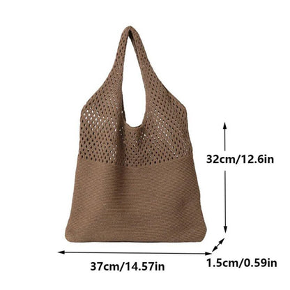 Women's Solid Color Crocheted Handbag, Hollow Black Khaki Top-handle