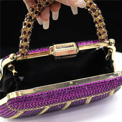 Exquisite Rhinestone Embellished Evening Bags With Diamond Design, Chain Handle