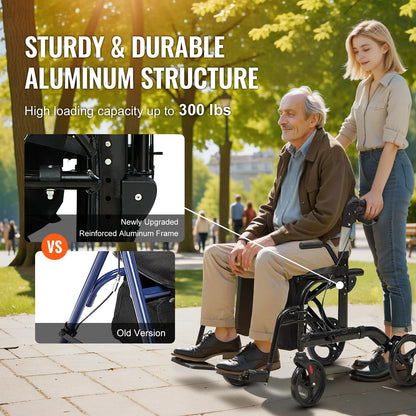 2-in-1 Rollator Folding Walker & Transport Chair