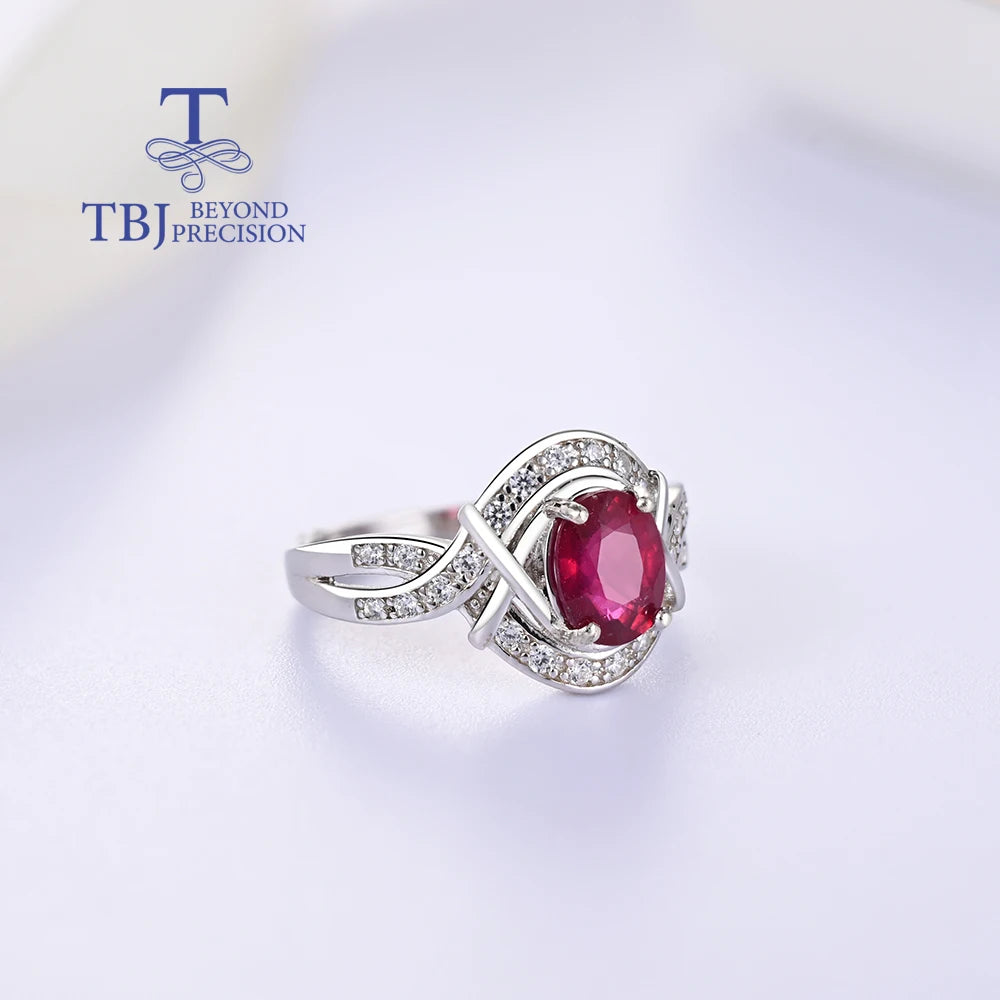 Natural-filled Gemstone Ruby Ring, 925 Sterling Silver