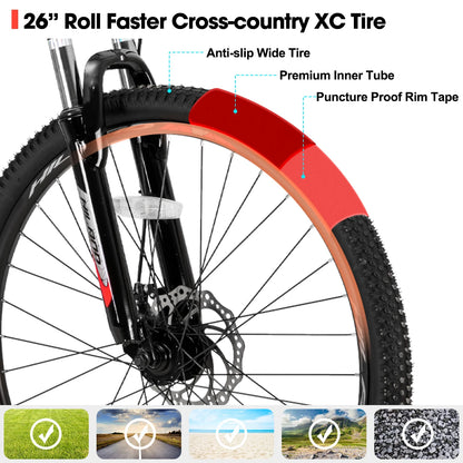 Mountain Bike, 21 Speed 26 Inch Wheels, Multi-Spokes