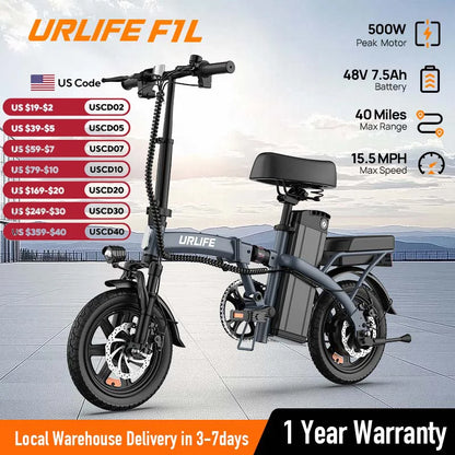 14" Foldable Electric bicycle for Adults, Peak 500W Motor with 48V 7.5Ah