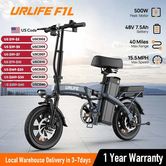 14" Foldable Electric bicycle for Adults, Peak 500W Motor with 48V 7.5Ah
