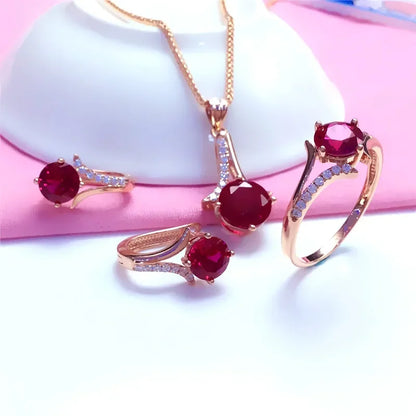 High Quality Fashion Jewelry Inlaid Ruby Sets, Earrings, Necklace, and Ring