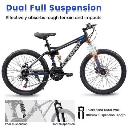 Dual Full Suspension Unisex Mountain Bike 24/26/27.5 Inch