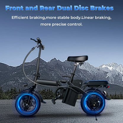 500W Adult 14 Inch Folding Electric Bike, 20 MPH, 48V 12Ah