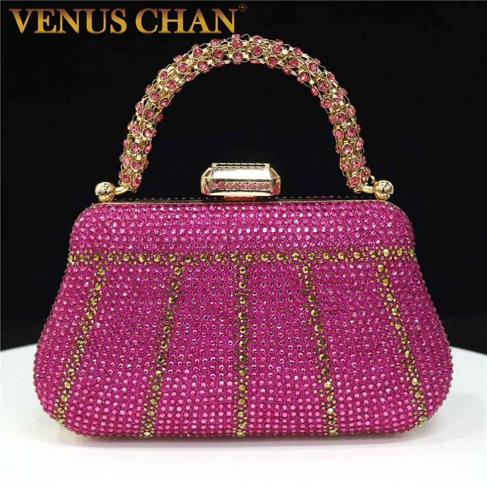 Exquisite Rhinestone Embellished Evening Bags With Diamond Design, Chain Handle