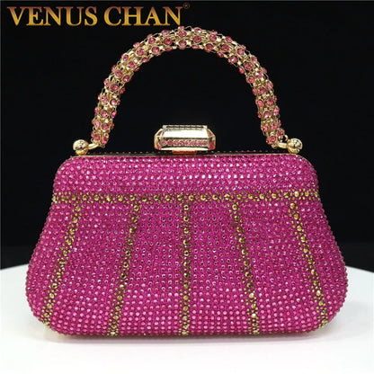 Exquisite Rhinestone Embellished Evening Bags With Diamond Design, Chain Handle