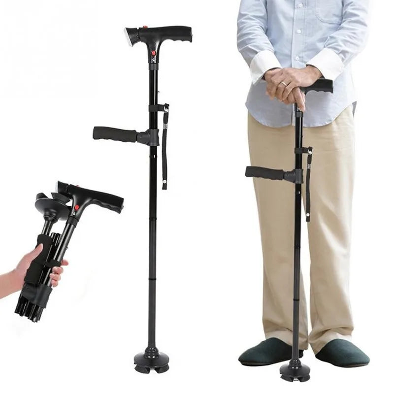Collapsible Telescopic Folding Cane with Alarm and LED Light