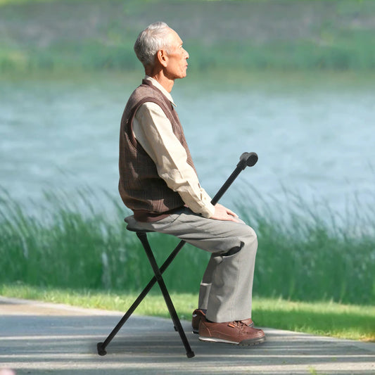 Portable Folding Walking Cane with Tripod Seat