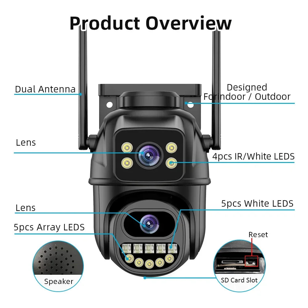 4K 8MP WiFi Dual Lens Surveillance Camera, 4X Digital Zoom
