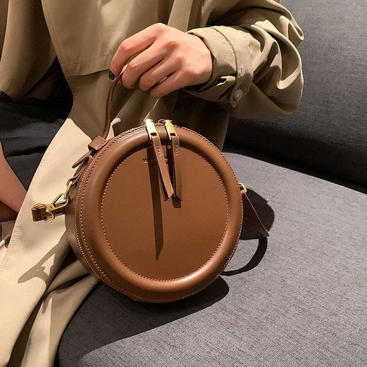 Small Round Leather Crossbody Women's Handbag