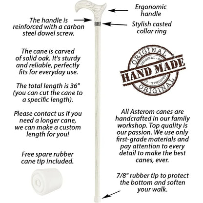 Handmade White Wooden Walking Cane