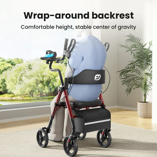 Foldable, Stand Up Rollator Walker with Padded Seat and Backrest