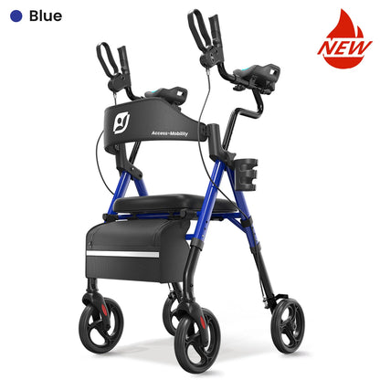 Foldable, Stand Up Rollator Walker with Padded Seat and Backrest