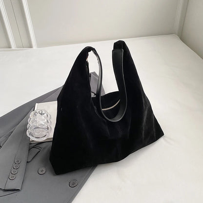 Women's Suede Large Capacity Shoulder Hobo Bag with Zipper