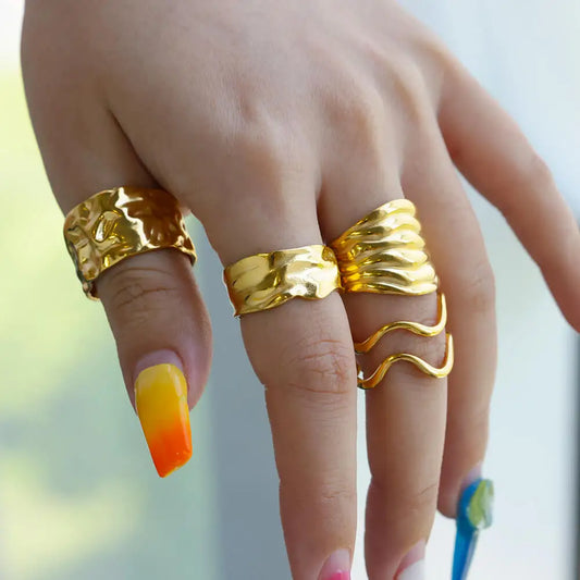 Irregular Geometric Chunky Open Rings for Women Gold Color