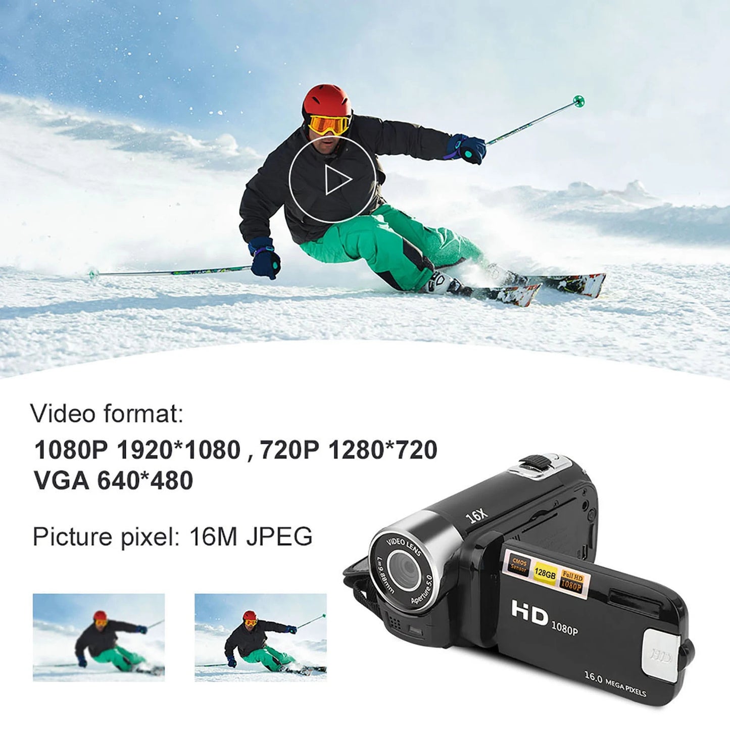 16X Digital Zoom 2.7 Inch Colorful Display Screen High Definition Camcorder