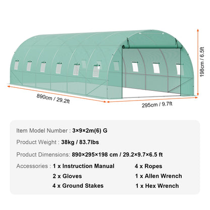 Walk-in Tunnel Hoop House Greenhouse with Steel Frame, Roll-up Zipper Door