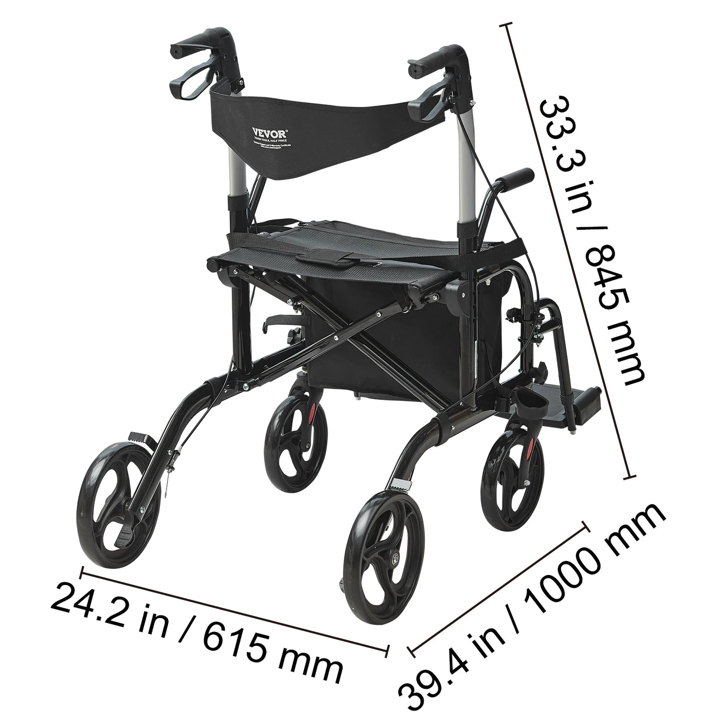 2-in-1 Rollator Folding Walker & Transport Chair