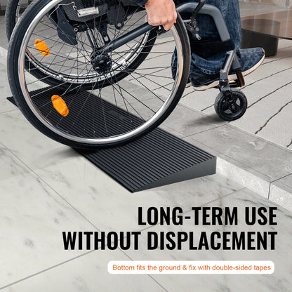 1.2" Rise Cuttable Natural Rubber Threshold Wheelchair Ramp with Double-Sided Tape